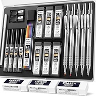 Nicpro 22PCS Metal Mechanical Pencils Set in Case, Art Drafting Pencil 0.5, 0.7, 0.9 mm & 2 PCS 2mm