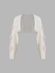 Cider Cable Knit Bowknot Long Sleeve Shrug