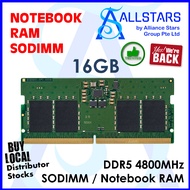 16GB DDR5 4800MHz CL40 SODIMM Crucial : CT16G48C40S5 / Kingston KVR48S40BS8-16) (Warranty Ltd Lifeti