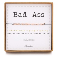 Bad Ass Morse Code Bracelets Inspirational Friendship Gift For Women Rose Golden Beads Grey String B