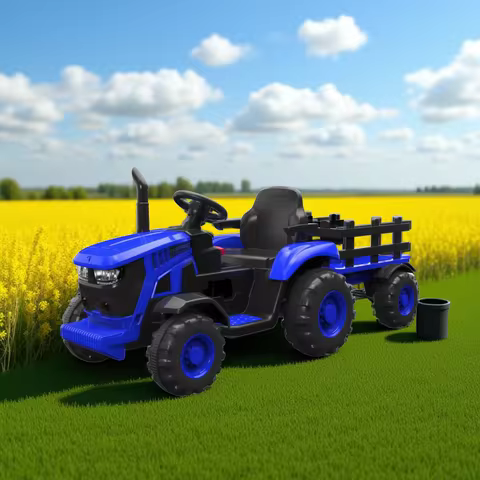 Ride-on Tractor for Kids with Detachable Trailer,12v, Remote Control, LED Headlights, USB Music, 7Ah