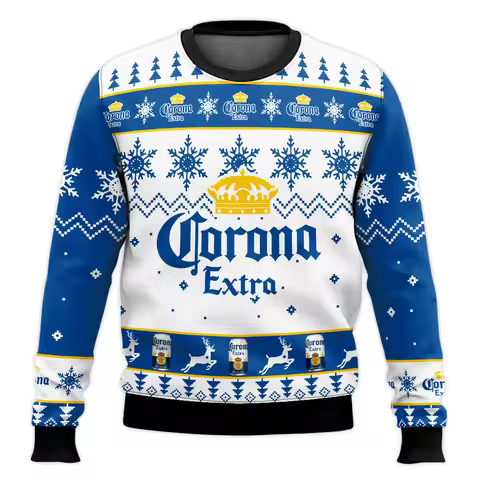 Corona Beer Ugly Sweater Corona Christmas Happy Beer Drinking Christmas Long Sleeved T-shirt Men Wom
