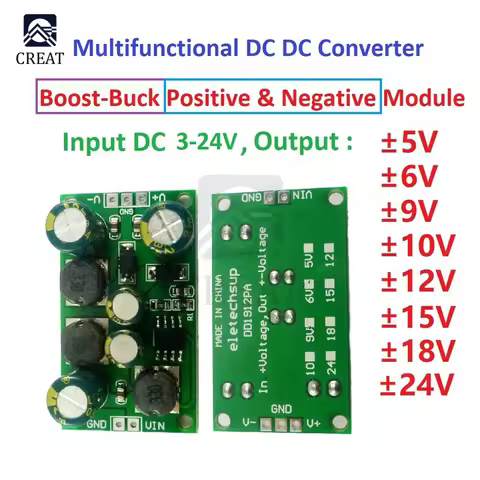 DD1912PA 2 in 1 8W Boost-Buck Dual +- Voltage Board 3-24V to 5V 6V 9V 10V 12V 15V 18V 24V for ADC DA