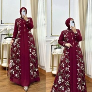 Gamis Brokat Tile Mewah Misela Dres Ceruty Babydoll Mix Tile Garden Ukuran M L XL XXL 3XL Dress Kond