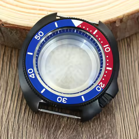 44mm Black Steel Turtle Abalone Watch Case Sapphire Glass Waterproof For Seiko NH36 NH35 Movement SK