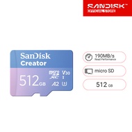 SanDisk Creator Extreme Micro SD Card SDSQXAA 512GB C10UHS-IU3V30A2 R/W Speed 190/130MB/s (SDSQXAA-5