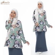AQEELA Floral Satin Muslimah Blouse -Grey (qb146)