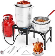 ROVSUN 30QT Turkey Fryer & 10QT Fish Fryer Kit with 54000BTU Propane Stove & Foldable Side Table, Al