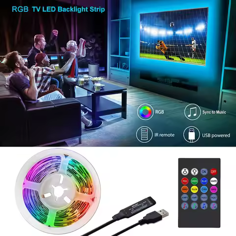 5M 5V 5050 RGB LED Strip Light Music Sync LED Tape Lights Remote Control Color Changing For TV PC Ba