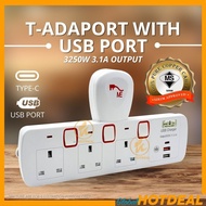 [SIRIM] T-ADAPORT USB TYPE C Port 3.1A Trailing Extension Socket Extension DIY Extension SIRIM Socke