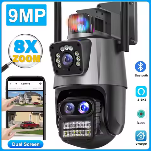 9MP 5K WiFi IP Camera 8X Optical Zoom Security Protection Floodlight Alarm NVR Alexa Auto Track ICse
