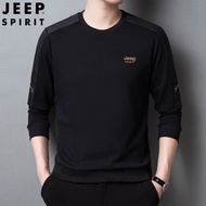 JEEP SPIRIT เสื้อสเวตเตอร์กีฬาเสื้อสเวตเตอร์แขนยาวสำหรับผู้ชายเสื้อกันหนาวทรงหลวมๆเสื้อยืดกันหนาวคอก