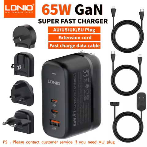 LDNIO 65W GaN USB Type C Multi Travel Power Adapter QC PD PPS SCP 45W Fast Wall Charging For iPhone 