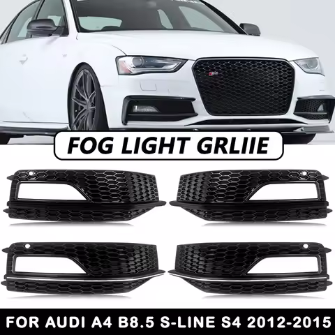 Honeycomb Mesh For Audi A4 B8.5 S-Line S4 2012 2013 2014 2015 Fog Light Lamp Cover Grill Front Bumpe