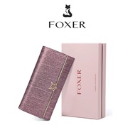 FOXER Cowhide Wallet Fashion Luxury Long Wallet Credit Card Holder Exquisite Gift Box