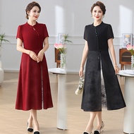 New Chinese Middle-aged Elderly Women's Dress Retro Classy Cheongsam Dress