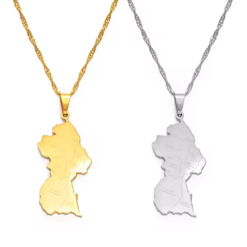 Anniyo Guyana Map City Pendant Necklace Women Girls Silver Color/Gold Color Guayana Jewelry Republic