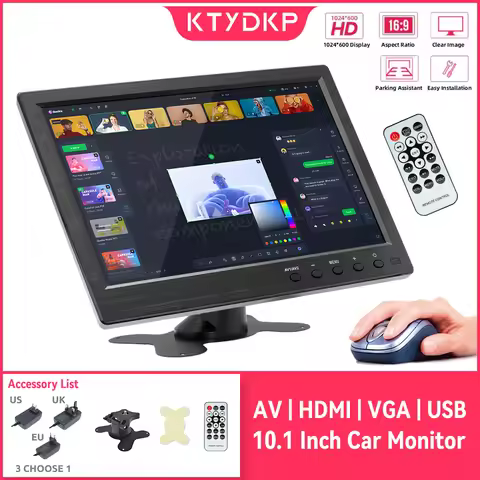 KTYDKP 10.1"HD Car Monitor Headrest LCD HD Digital Screen HDMI/VGA/AV/USB/SD Slim UV Coating PC/TV/D