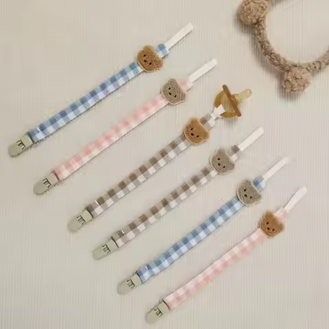 Embroidery Baby Cloth Pacifier Chain Lattice Adjustable Soother Holder Dummy Clips Teether Toys Stra