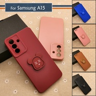 Carristo Samsung Galaxy A15 4G 5G Simple Back Silicone Case with Bear Stand I-Ring Ring Soft TPU Cover Casing Phone Mobile Colorful Cute Housing