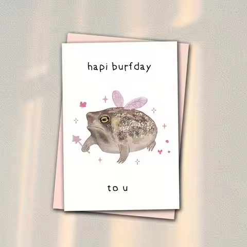 1pc, Grumpy Frog Birthday Card - Unique Frog Lover Greeting Card for Birthdays and Thank You Notes