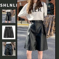 America Y2k High Waist Shorts for Autumn Winter Women's Retro PU Leather A-line Shorts