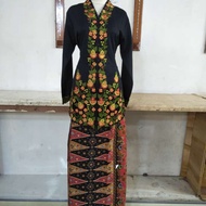 setelan kebaya encim bordir big size m-5l lengan panjang pakaian kerja - hitam xxl