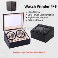 Maxvaluesg® Automatic Watch Winder 4+6 Double Head Electric Motor Watch Storage Boxes Super Sound-off Watch Shaker