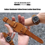 สายนาฬิกา สายหนังวัวแท้ overwrist italian handmade yellow brown leather bund strap