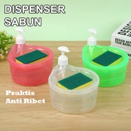 Tempat Sabun Bulat 1000ml + Spons Cuci Piring (2in1) Dispenser Sabun Cair Botol Soap Pump Wadah Sunl