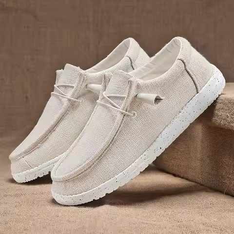 Men Casual Shoes Breathable Lightweight Slip-On Flats Simple Comfortable Solid Color Soft Sole Shoes