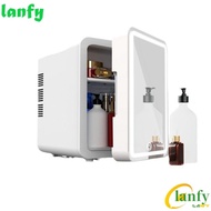 LANFY 4L Mini Fridge, with LED Light Mirror Compact Car Refrigerator, Versatile Applications Sturdy Convenient Portable Makeup Fridge Cooler Home