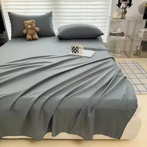 1pc Soft Fabric Flat Bedsheet Solid Color Top Sheets Single Double King Queen Couple Flat Bedsheet S