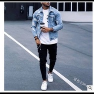 XIGVjacket lelaki ripped jeans, jaket dibasuh tidak teratur, R2023