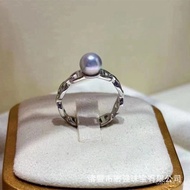 Genuine Round Japan akoya Hand Accessories Strong Light Seawater Ring Seawater Pearl S925 Silver Pig