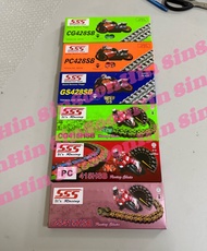 ORIGINAL SSS COLOURFUL CHAIN 415-132L 428-132L - GOLD / ORANGE / GREEN # rantai warna warni sss 132L