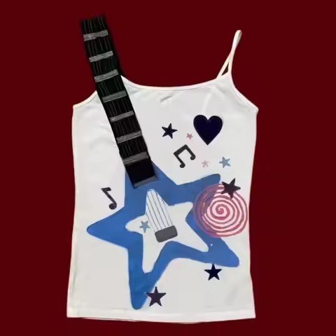 Summer newY2k Punk Rock Trend Visual Design Musical Note Printed Camisole Vintage Fashion Hip Hop Pe