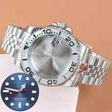 40mm Case Sapphire Glass Stainless Steel Jubilee Strap 28.5MM Dial Hands Blue Luminous Fit Yacht-mas