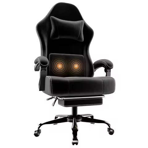 Ergonomic Gaming Chair, Electronic Gaming Chair With Massage Lumbar Support And Foot Pedals, Fabric