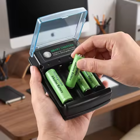 1.5V USB Powered Alkaline AA AAA Battery Charger 4 Independent Slots Fast Smart Charger with Red Gre