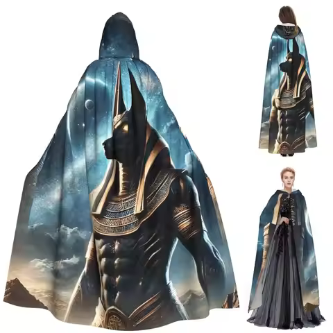 Egyptian God Anubis Art Long Hooded Cloak Witch Medieval Costume Cosplay Cape HalloweenVampire Adult