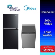 Midea 2 Door Refrigerator (200L) MDRT267MTB30 + Midea MA100W75 7.5kg Top Load Fully Auto Washing Machine