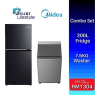 Midea 2 Door Refrigerator (200L) MDRT267MTB30 + Midea MA100W75 7.5kg Top Load Fully Auto Washing Mac