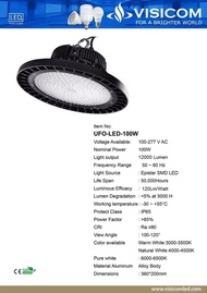 VISICOM Lampu LED UFO HIGHBAY 100 Watt Kualitas Philips High Bay 100W