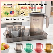 ECOWARE 6pcs Premium BPA-Free Plastic Water Jug Set with Cups & Tray  / Drinking & Serving Jug / Mod