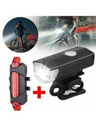 USB可充電防水自行車頭燈和尾燈套裝