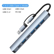 Liulz 2 trong 1 7 / 8 Cổng USB Hub Loại C Đa Cổng Adapter Bộ Chia USB3.0 2.0 Cho MacBook Air Dell Le