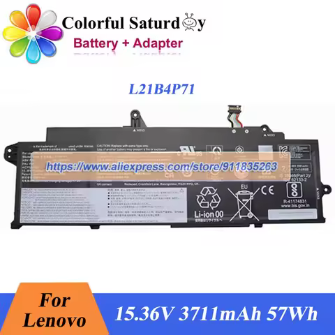 15.36V 3711mAh 57Wh Original Battery L21B4P71 4ICP5/67/67 5B10W51877 SB10W51978 for Lenovo ThinkPad 