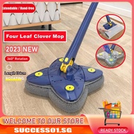 🇸🇬Ready Stock🇸🇬 2023 New Four Leaf Clover Mop 360° Rotation Extendable Hand-free Twist Water Mops Window Glazing Toilet Bathroom Floor Home Cleaning Tools拖把