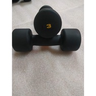 3kg black rubber dumbbells - 1 pair
